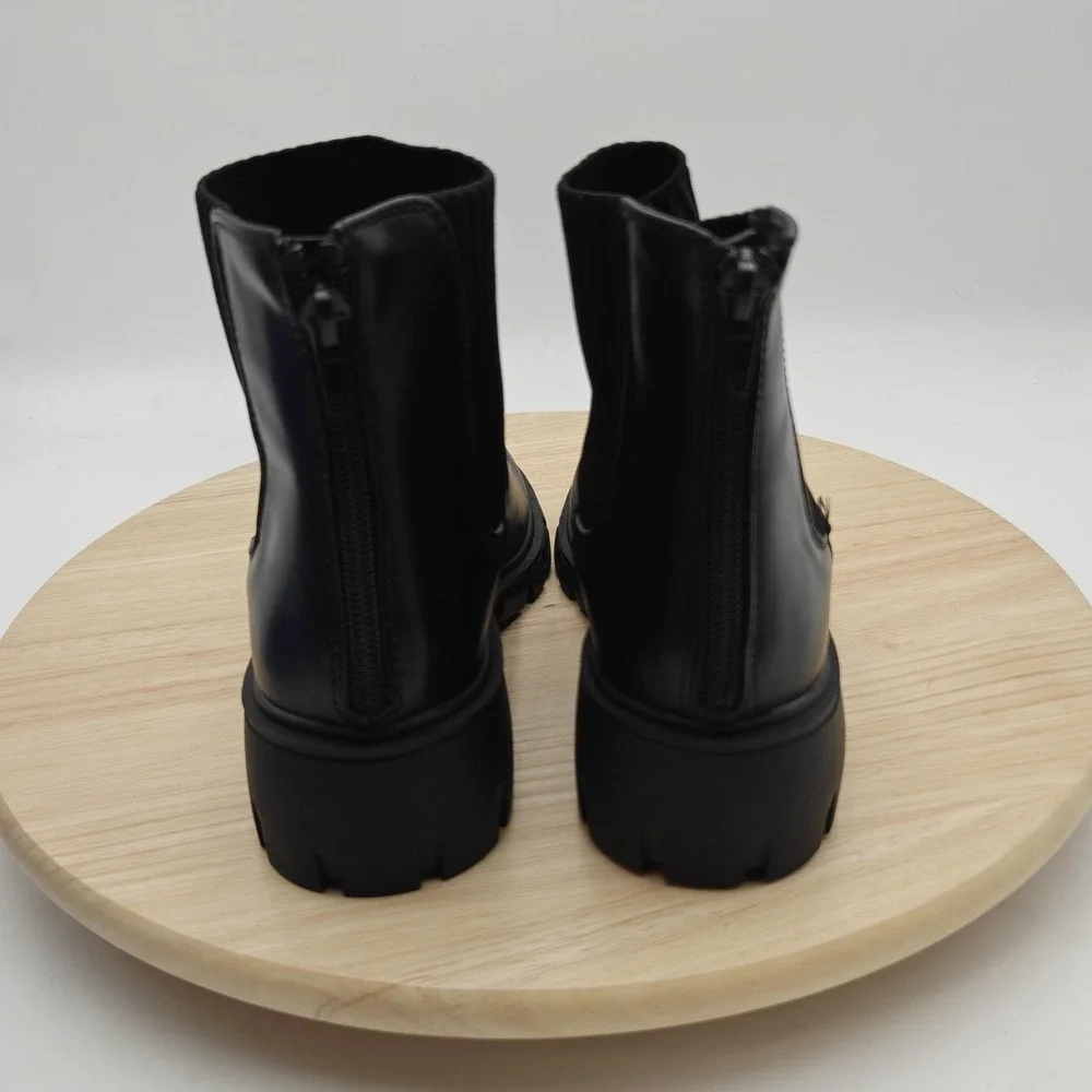 Steve Madden JHATCH‎ Boots Kids Size 3 Black Chelsea Ankle Lug Sole Zip Lined
